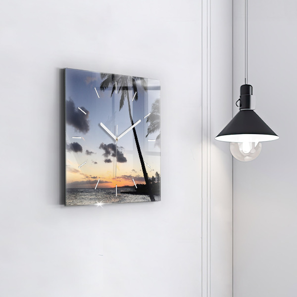 Square wall clock Palm tree and sunrise