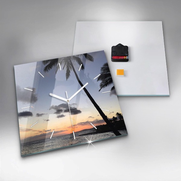 Square wall clock Palm tree and sunrise