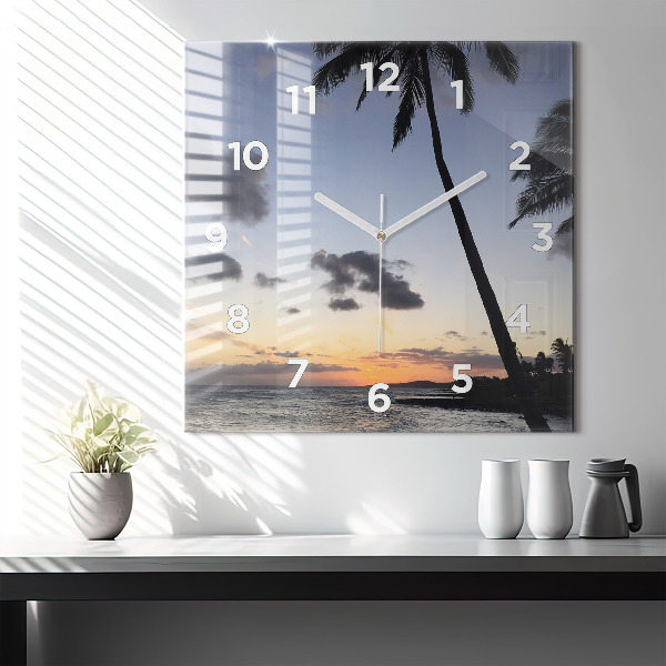 Square wall clock Palm tree and sunrise