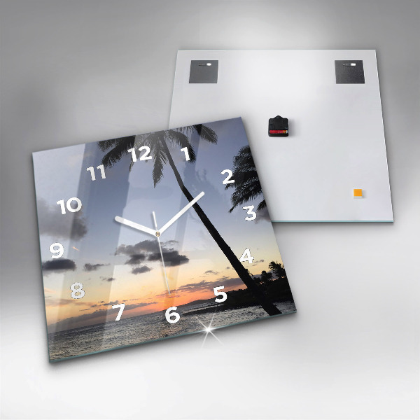 Square wall clock Palm tree and sunrise