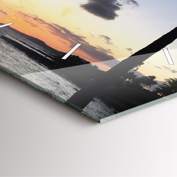 Square wall clock Palm tree and sunrise