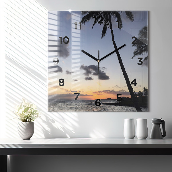 Square wall clock Palm tree and sunrise