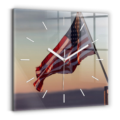 Square wall clock USA flag flying