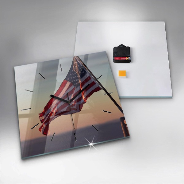 Square wall clock USA flag flying