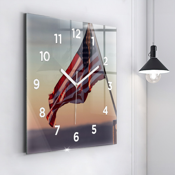 Square wall clock USA flag flying