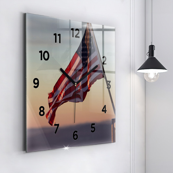 Square wall clock USA flag flying