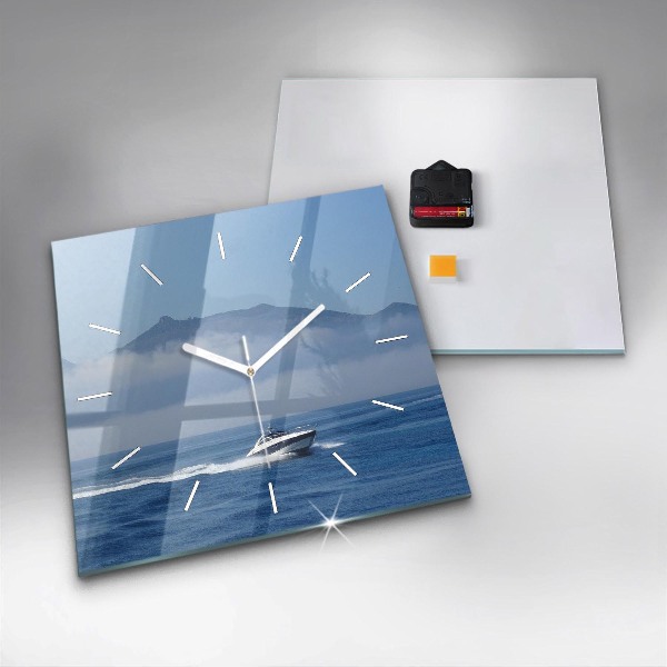 Square wall clock A boat floating on the ocean