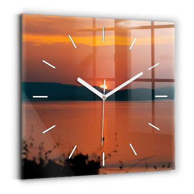 Square wall clock Lake Balaton in the evening