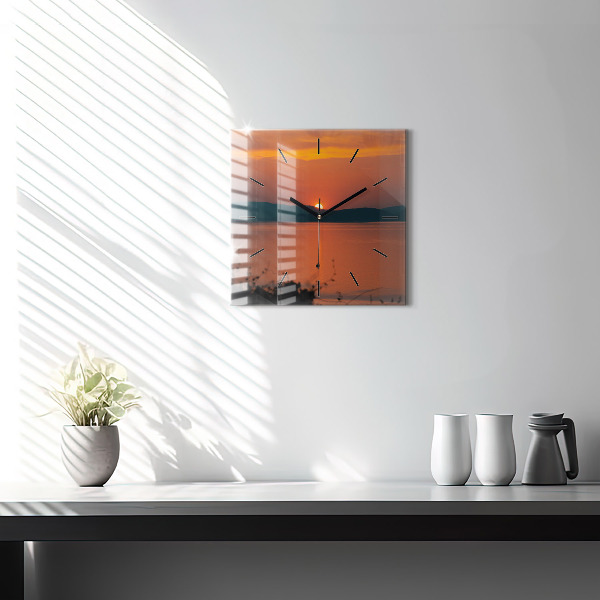 Square wall clock Lake Balaton in the evening