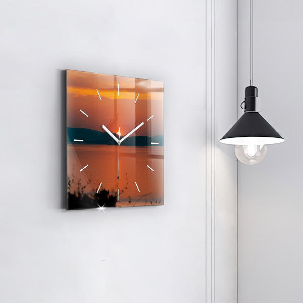 Square wall clock Lake Balaton in the evening