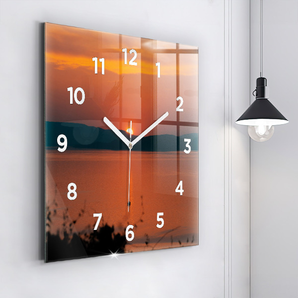 Square wall clock Lake Balaton in the evening