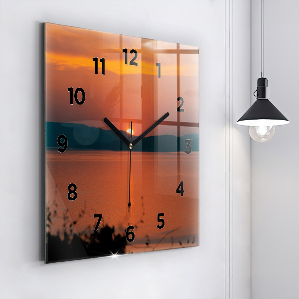 Square wall clock Lake Balaton in the evening