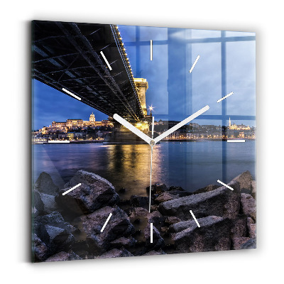 Square wall clock Rocky shore under the bridge