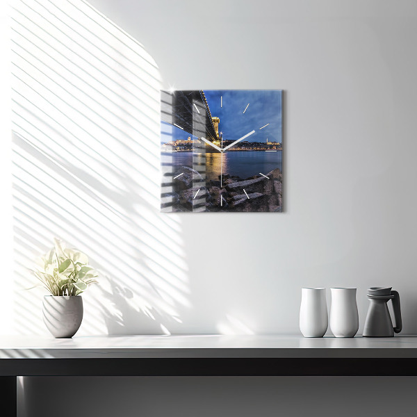 Square wall clock Rocky shore under the bridge