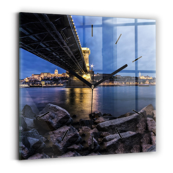 Square wall clock Rocky shore under the bridge