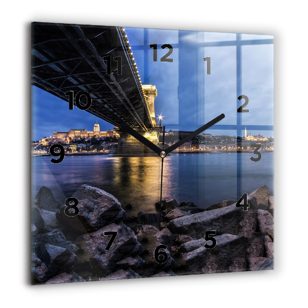 Square wall clock Rocky shore under the bridge