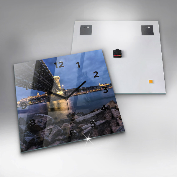 Square wall clock Rocky shore under the bridge