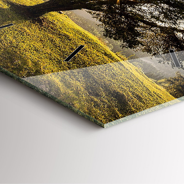 Square wall clock A tree on a hill