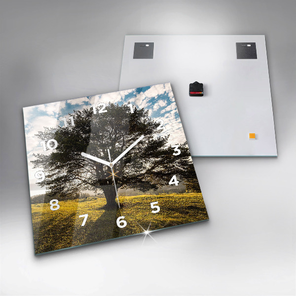 Square wall clock A tree on a hill