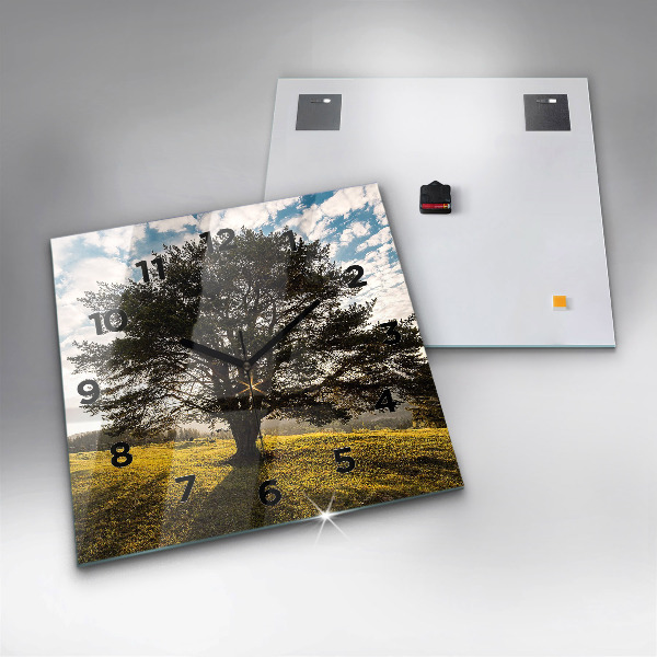 Square wall clock A tree on a hill
