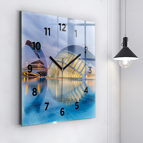 Square wall clock City sunset