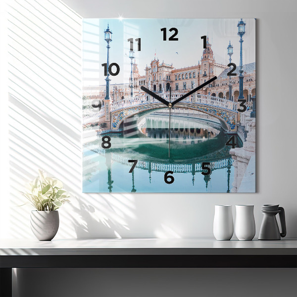 Square wall clock Plaza de Espana in Seville