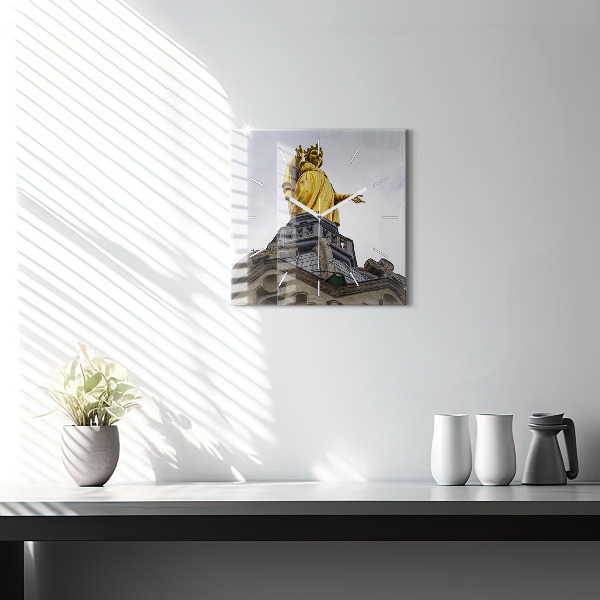 Square wall clock Statue of the Virgin Mary in Lyon