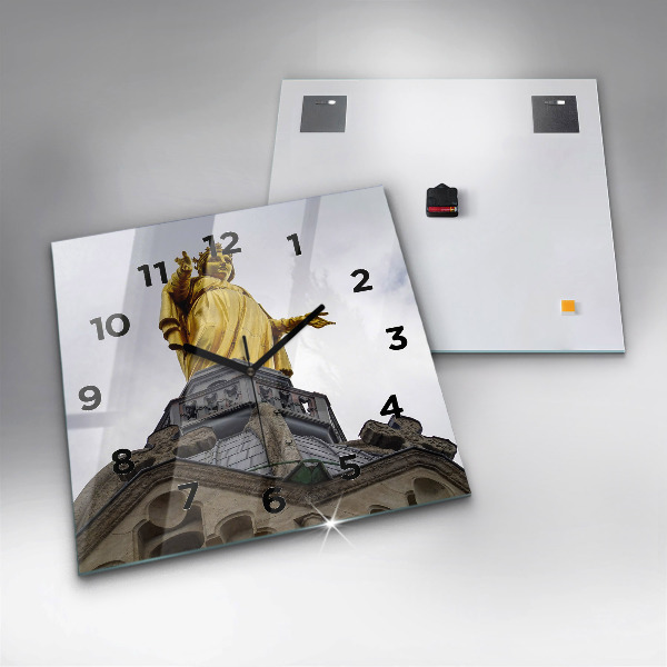 Square wall clock Statue of the Virgin Mary in Lyon