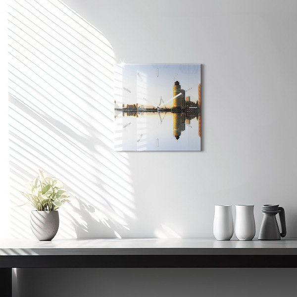 Square wall clock A city on the river