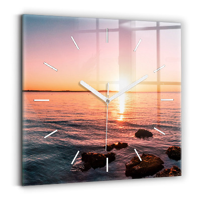 Square wall clock Rocks at sunset