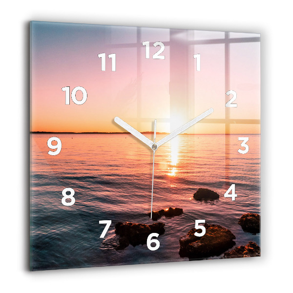 Square wall clock Rocks at sunset