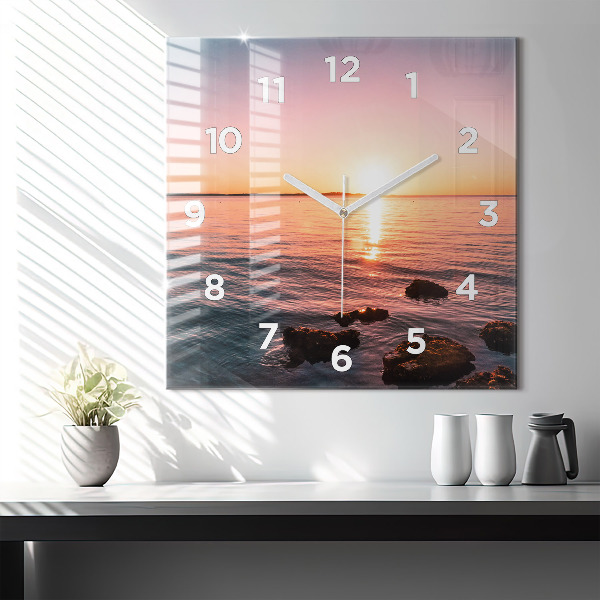 Square wall clock Rocks at sunset