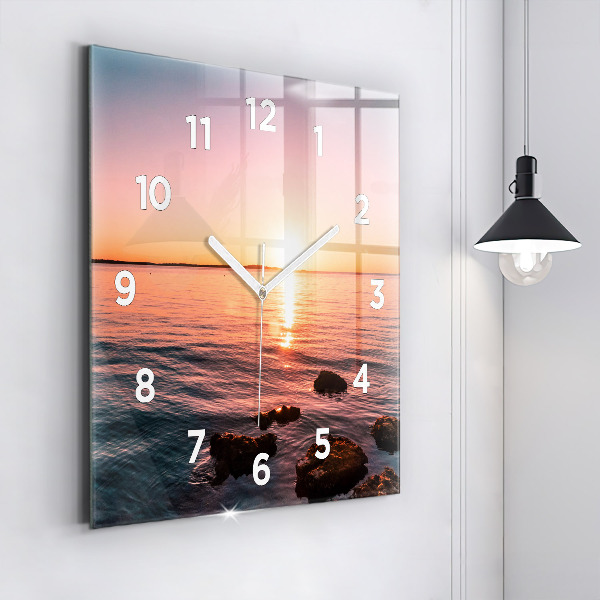 Square wall clock Rocks at sunset