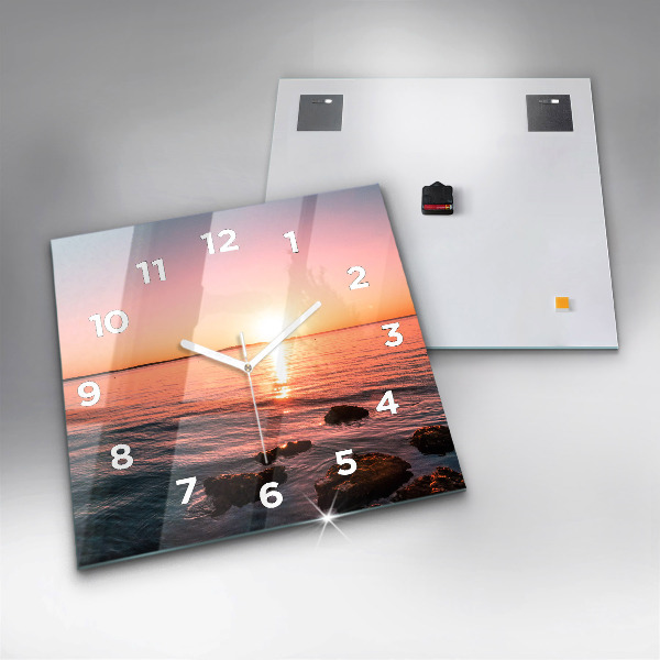 Square wall clock Rocks at sunset