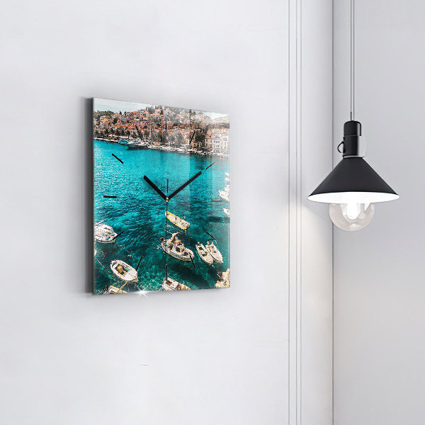 Square wall clock Boats in Croatia