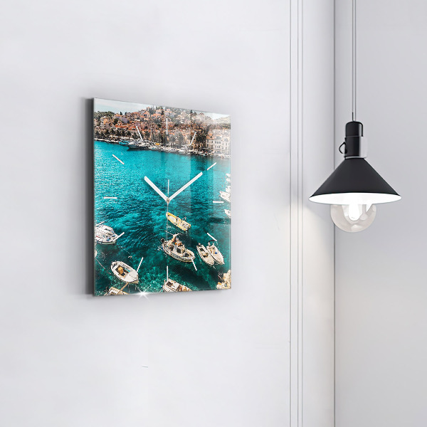 Square wall clock Boats in Croatia