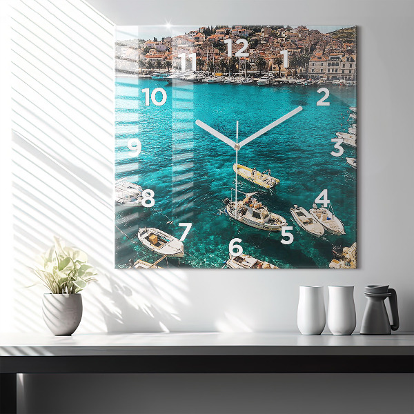 Square wall clock Boats in Croatia