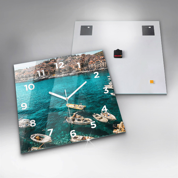 Square wall clock Boats in Croatia