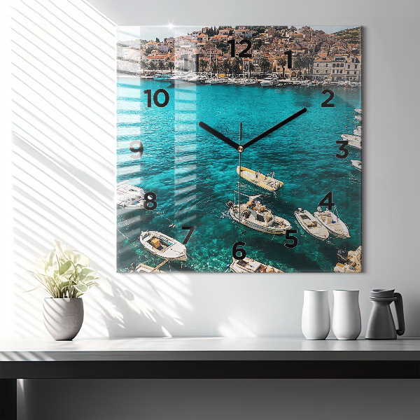 Square wall clock Boats in Croatia