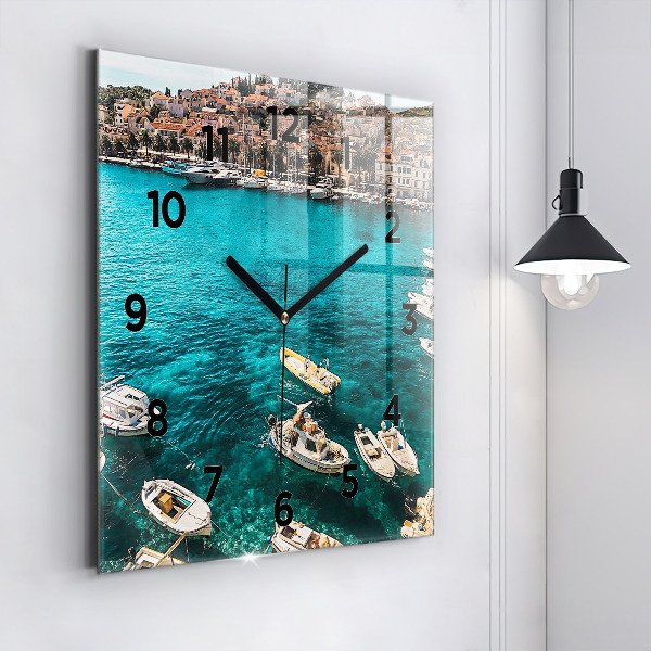 Square wall clock Boats in Croatia