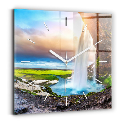 Square wall clock Waterfall in Iceland