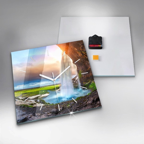 Square wall clock Waterfall in Iceland