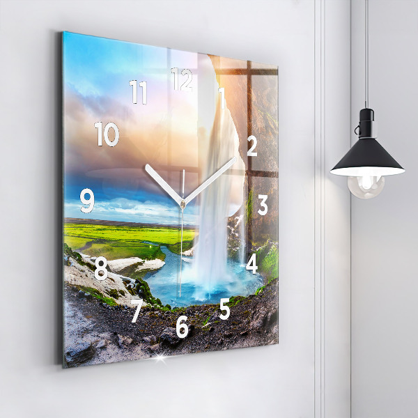 Square wall clock Waterfall in Iceland