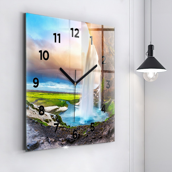 Square wall clock Waterfall in Iceland