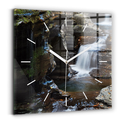 Square wall clock Waterfall and rocks of Iceland