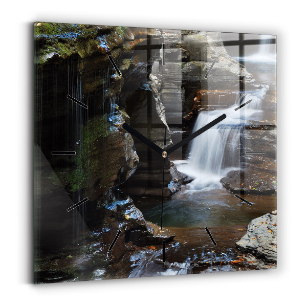 Square wall clock Waterfall and rocks of Iceland