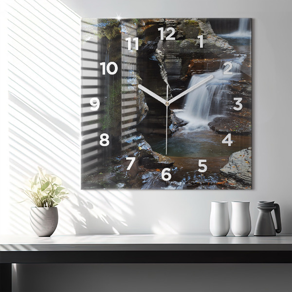Square wall clock Waterfall and rocks of Iceland