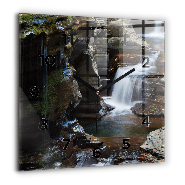 Square wall clock Waterfall and rocks of Iceland