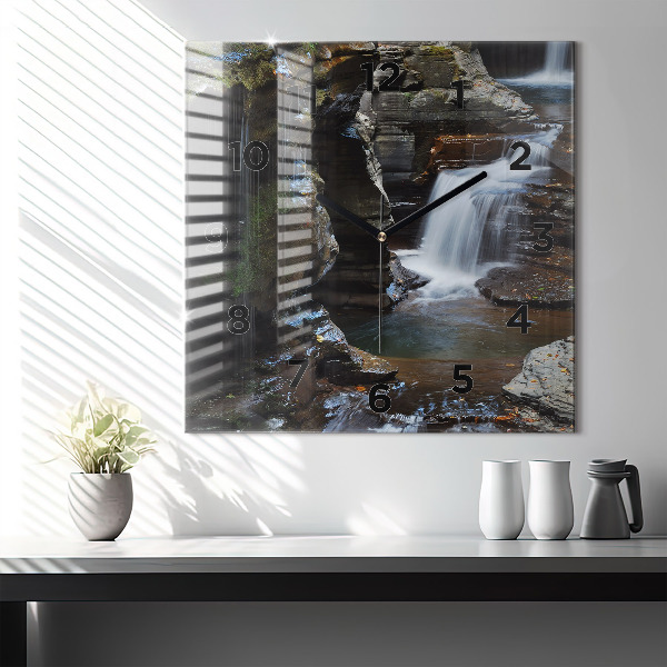 Square wall clock Waterfall and rocks of Iceland