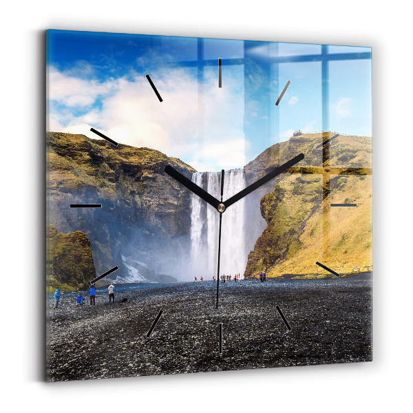 Square wall clock Waterfall in Iceland